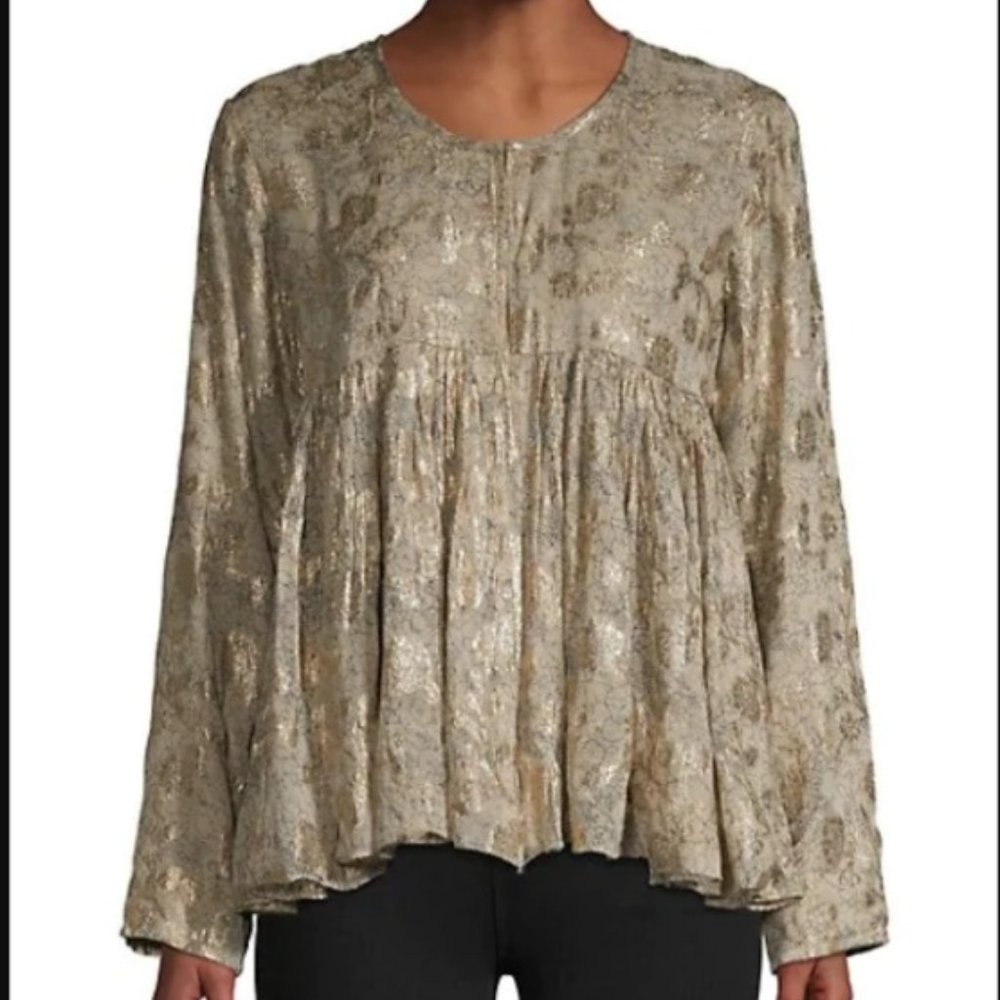 Raga Blouse Metallic Floral Print Long Sleeve NWT